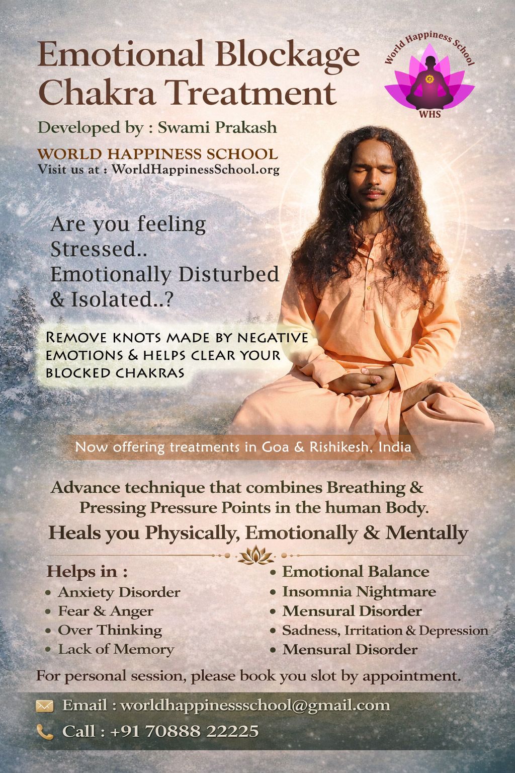 emotional blockage chakra treatments in Goa & Rishikesh